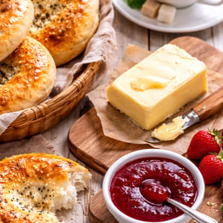 Uzbek Non ( BREAD )& Farm Butter with Jam and Tea