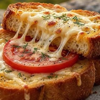 Savory Egg - Fried Toast with Tomato & Cheese 