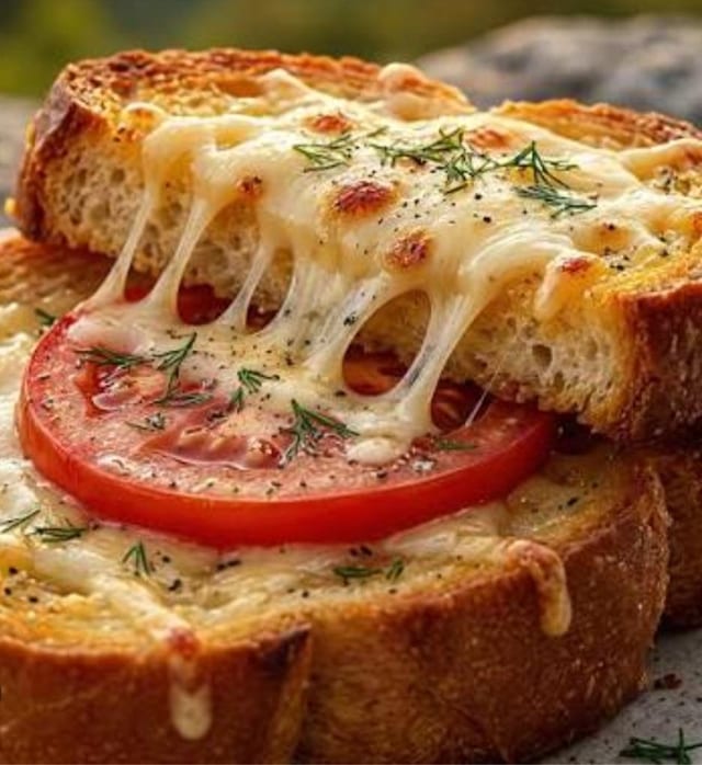 Savory Egg - Fried Toast with Tomato & Cheese.