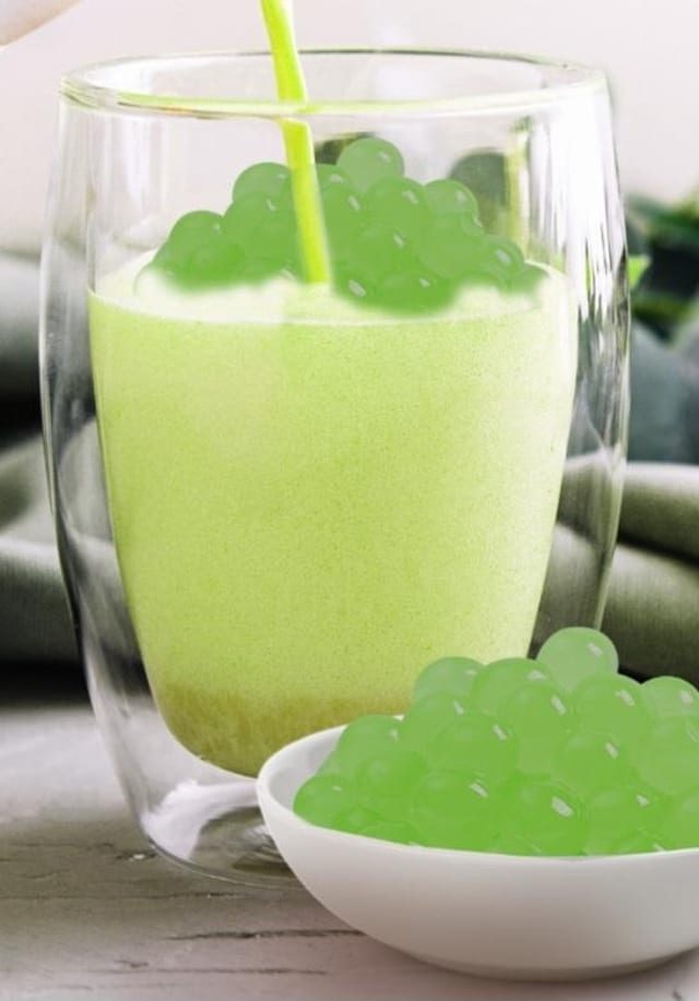 Apple Milk Tea with Popping Boba.