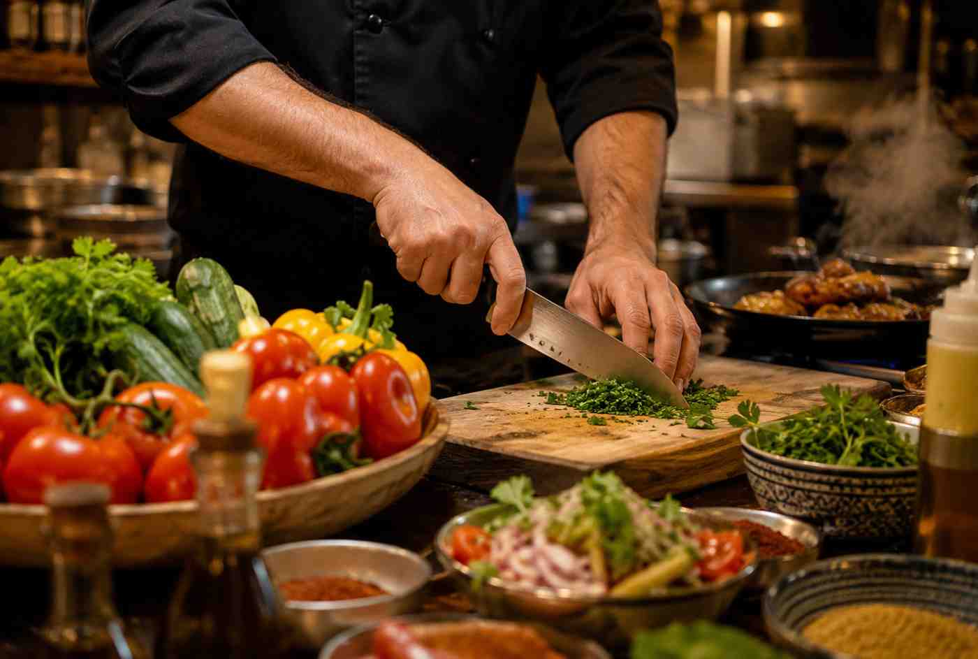 Chef preparing authentic halal food at Perfect Together Philadelphia